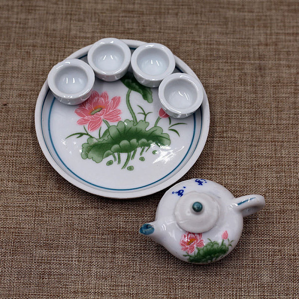 PandaHall Porcelain Miniature Teapot Cup Dish Set Ornaments, Micro Landscape Garden Dollhouse Accessories, Pretending Prop Decorations...