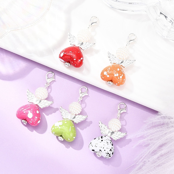 ハートエンジェルアクリル＆ガラスパールペンダントデコレーション-image-HJEW-JM04212-01-jp