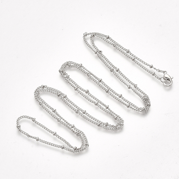 

PandaHall Brass Coated Iron Curb Chain Necklace Making, with Beads and Lobster Claw Clasps, Platinum, 32 inch(81.5cm) Iron