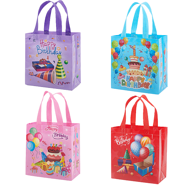 

PandaHall GORGECRAFT 8Pcs Non-Woven Reusable Tote Bags 4 Styles Happy Birthday Gift Bags Bulk Reusable Folding Tote Bags with Handles for...