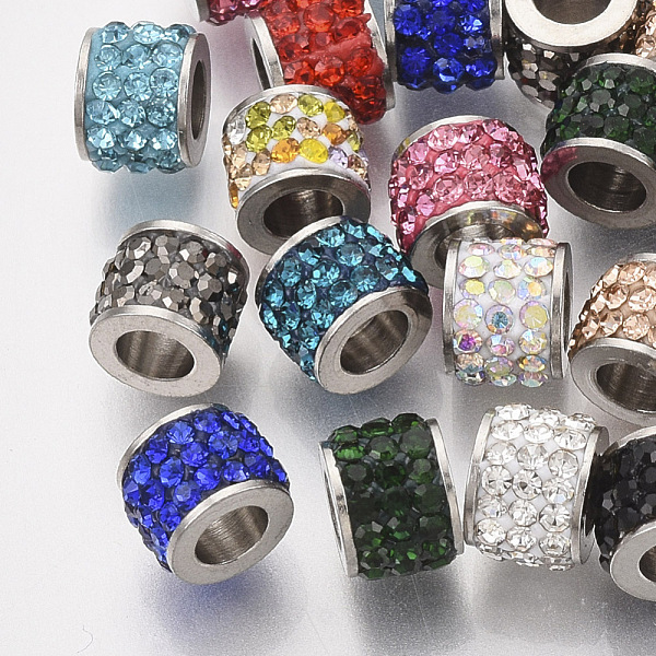 

PandaHall 201 Stainless Steel Beads, with Polymer Clay Rhinestone, Column, Mixed Color, 5.5x7mm, Hole: 3.5mm Stainless Steel+Rhinestone..., Multicolor