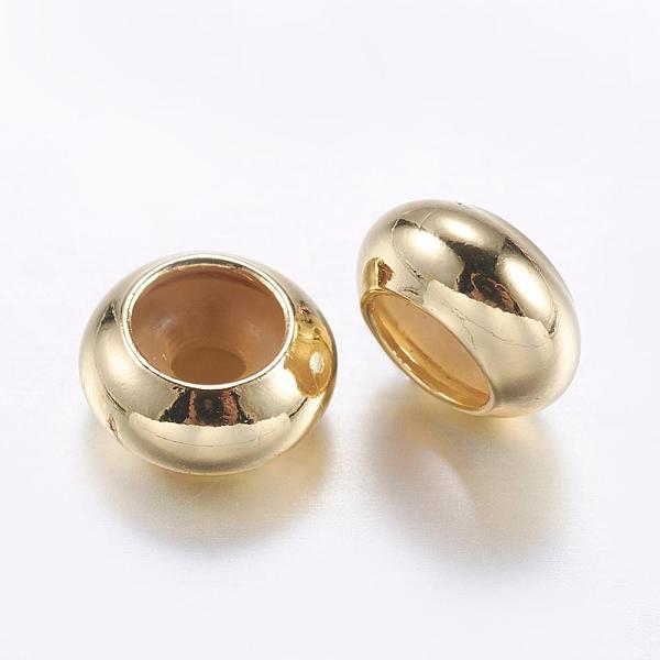 

PandaHall Brass Beads, with Rubber Inside, Slider Beads, Stopper Beads, Rondelle, Golden, 7x3.5mm, Hole: 2mm Brass Rondelle