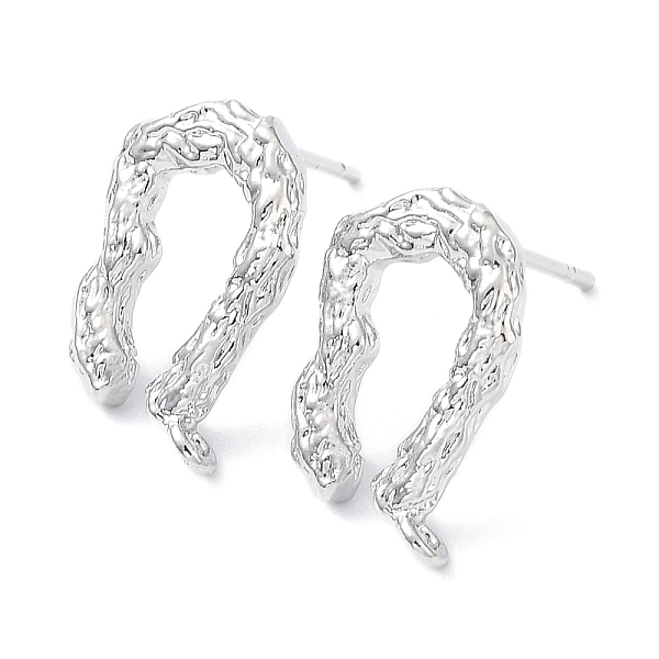 PandaHall Brass Stud Earring Finding, with Vertical Loop, Twist Arch, Real Platinum Plated, 14x10mm, Hole: 1mm, Pin: 0.7mm Brass Arch