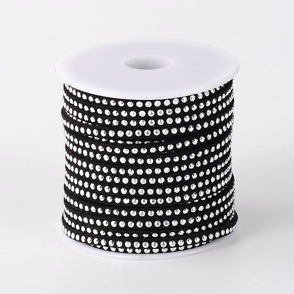 

PandaHall Rivet Faux Suede Cord, Faux Suede Lace, with Aluminum, Black, 3x2mm, about 20yards/roll Faux Suede+Rivet Black
