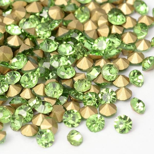 

PandaHall Back Plated Grade A Diamond Glass Pointed Rhinestone, Peridot, 3~3.2mm, about 1440pcs/bag Glass Rhinestone Diamond Green