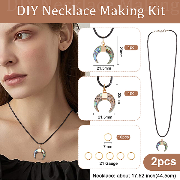 

PandaHall BENECREAT DIY Crescent Moon Pendant Necklace Making Kit, Including Paua Shell Pendants, Waxed Cotton Cord Necklace Making, Teal..., Cyan