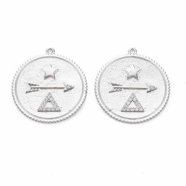 

PandaHall Brass Micro Pave Clear Cubic Zirconia Pendants, Nickel Free, Flat Round with Arrow & Star & Triangle, Real Platinum Plated...