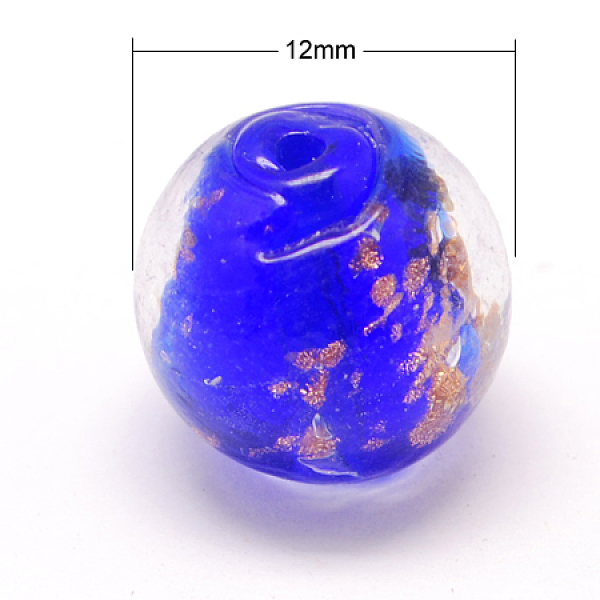 

PandaHall Handmade Gold Sand Lampwork Beads, Round, Blue, 12mm, Hole: 1mm Lampwork Round Blue