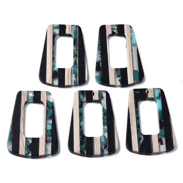 

PandaHall Resin & Walnut Wood Pendants, Trapezoid, Light Sea Green, 38x27x3mm, Hole: 2mm Resin+Wood Trapezoid