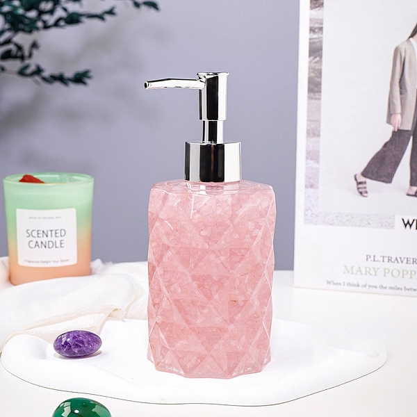 

PandaHall Natural Rose Quartz Dispenser Pump Bottles, Shower Shampoo Cosmetic Emulsion Storage Bottle, Column, 7.5x17cm Rose Quartz Column