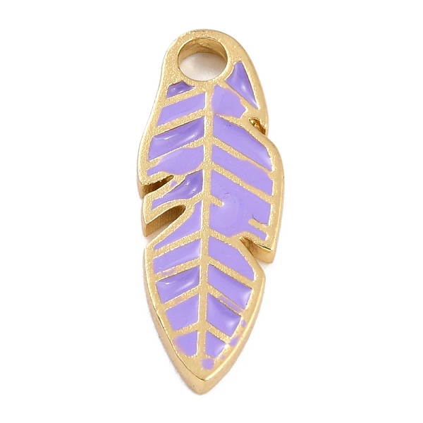 

PandaHall Golden Plated Brass Enamel Pendants, Long-Lasting Plated, Feather, Lilac, 23.5x8.8x1.8mm, Hole: 2.7mm Brass+Enamel Feather Purple