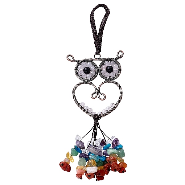 PandaHall 1Pc Natural Quartz Crystal Big Pendant Decorations, with Brass Findings, Owl, Cadmium Free & Lead Free, with 1Pc Rectangle Velvet...