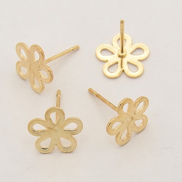 

PandaHall Earring Settings Iron Ear studs, Flower, Golden, Tray: 10mm, Pin: 0.6mm Iron Flower