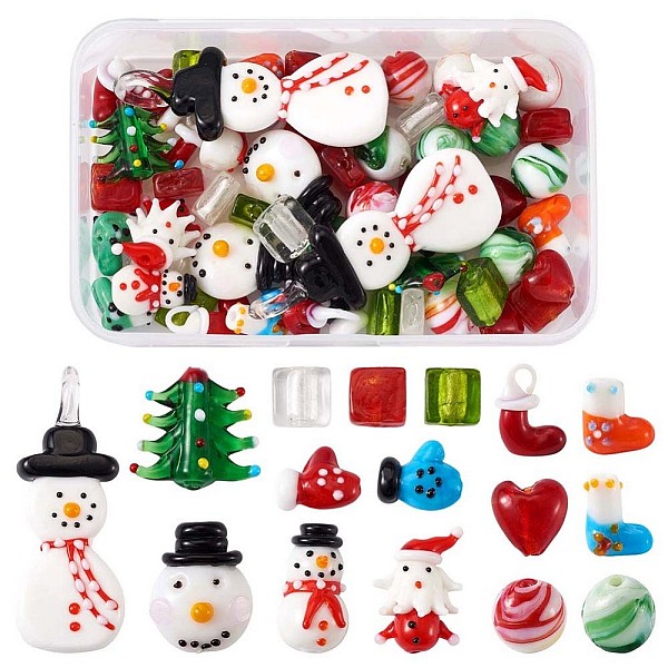 

PandaHall Handmade Lampwork Beads, for Christmas, Mixed Shapes, Mixed Color, 18~19x14x9~10mm, Hole: 1mm, 55pcs/box Lampwork Mixed Shapes..., Multicolor