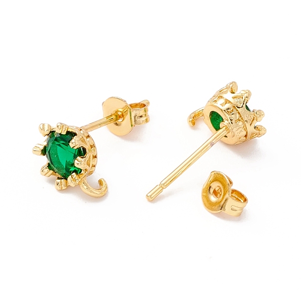 

PandaHall Rack Plating Brass Cubic Zirconia Stud Earrings Findings, Real 18K Gold Plated, with Hook, Cadmium Free & Lead Free, Crown, Green...