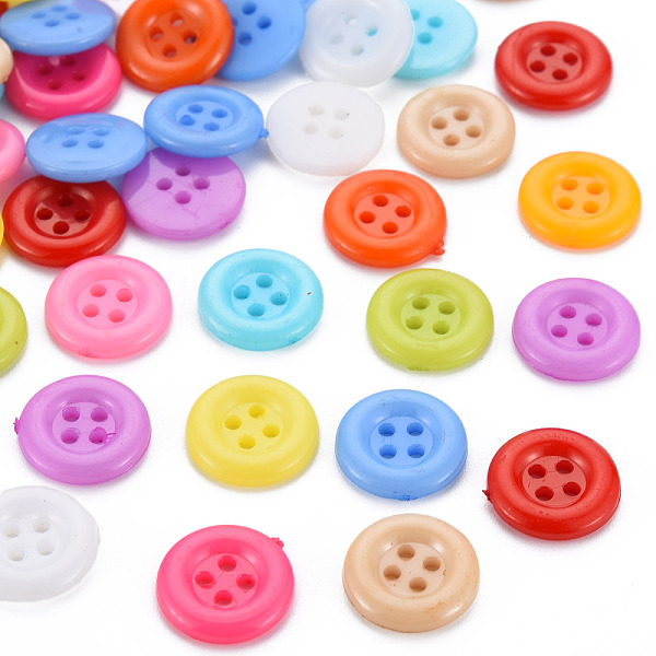 PandaHall 4-Hole Plastic Buttons, Flat Round, Mixed Color, 12.5x2.5mm, Hole: 1.5mm Plastic Flat Round Multicolor