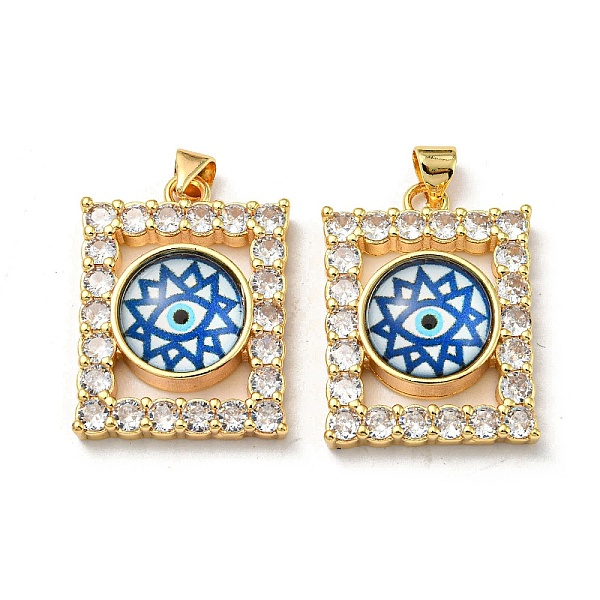

PandaHall Real 18K Gold Plated Brass Pendants, with Glass and Acrylic, Rectangle with Evil Eye Charms, Cornflower Blue, 27x20x7mm, Hole...