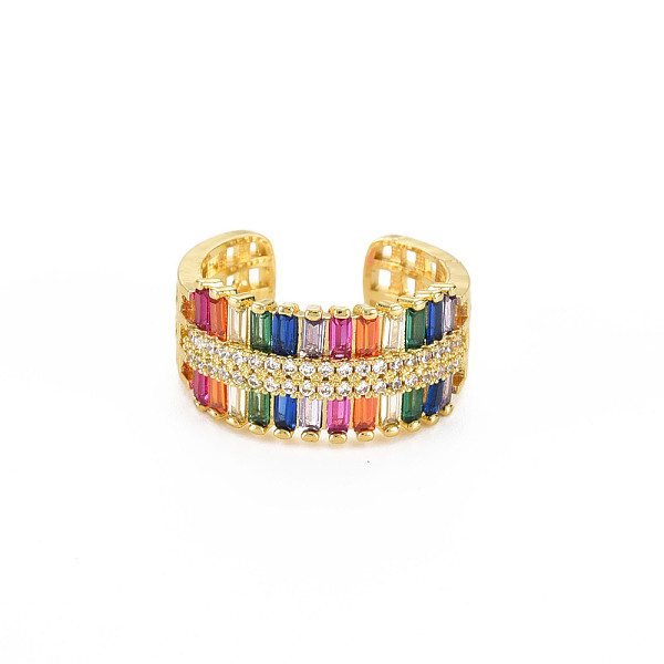 

PandaHall Brass Micro Pave Cubic Zirconia Cuff Rings for Women, Real 18K Gold Plated Open Wide Band Rings, Nickel Free, Colorful, US Size 6...