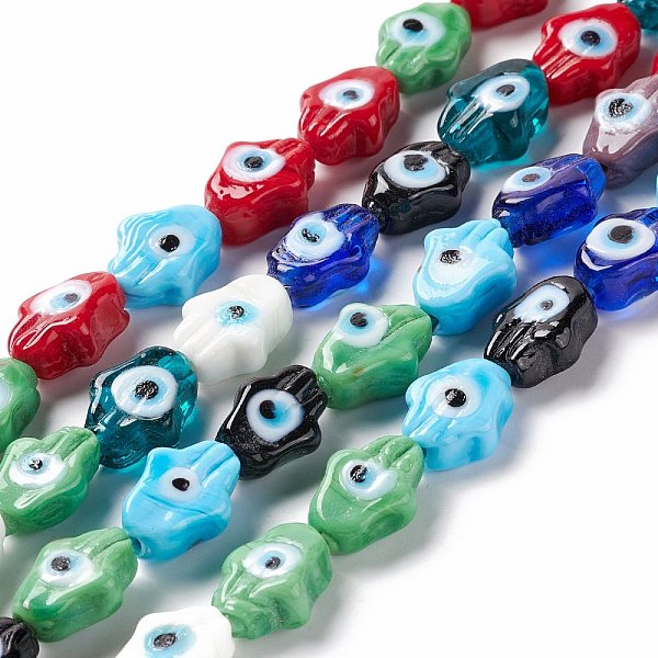 

PandaHall Handmade Evil Eye Lampwork Beads Strands, Hamsa Hand/Hand of Miriam, Colorful, 14~15.5x10~11x5.5~7mm, Hole: 1mm, about...