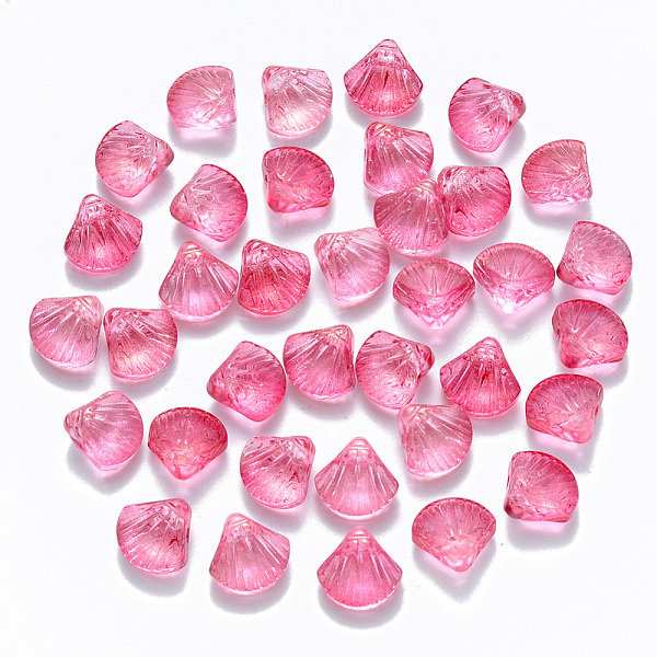 

PandaHall Transparent Spray Painted Glass Beads, Top Drilled Beads, with Glitter Powder, Scallop Shape, Hot Pink, 10x10.5x6mm, Hole: 1mm...