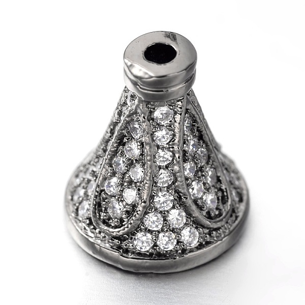 

PandaHall Brass Micro Pave Cubic Zirconia Bead Cones, Gunmetal, 10x10mm, Hole: 1mm & 4mm Brass+Cubic Zirconia