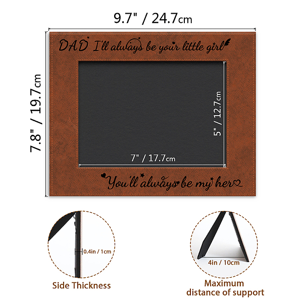 

PandaHall Leather Picture Frame, Laser Printed Photo Frame, for Home Decor, Horizontal Rectangle with Word, for Father's Day, Star Pattern...