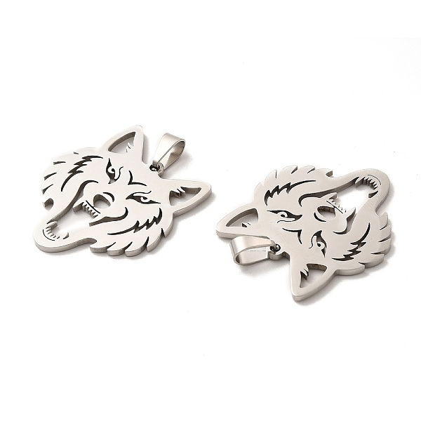 

PandaHall 201 Stainless Steel Pendants, Wolf Head Charm, Stainless Steel Color, 31x27x1.5mm, Hole: 6.5x3mm 201 Stainless Steel Other Animal