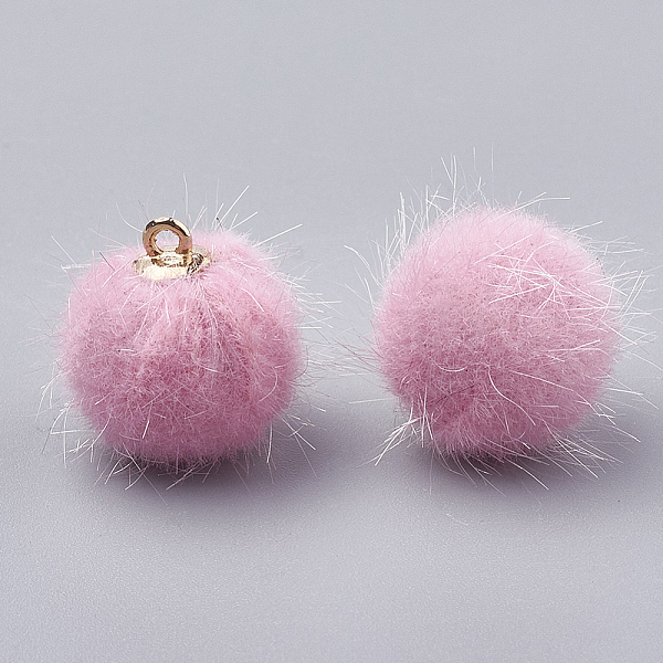 

PandaHall Faux Mink Fur Covered Pendants, with Brass Findings, Round, Golden, Pearl Pink, 14x12mm, Hole: 1mm Fibre Round Pink