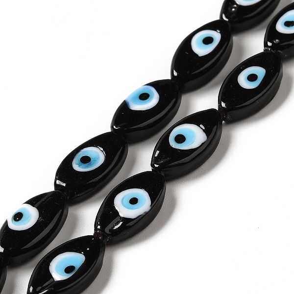 

PandaHall Handmade Evil Eye Lampwork Beads Strands, Horse Eye, Black, 15~16x8~8.5x3~4mm, Hole: 1.5mm, about 28pcs/strand, 16.85 inch(42.8cm)...