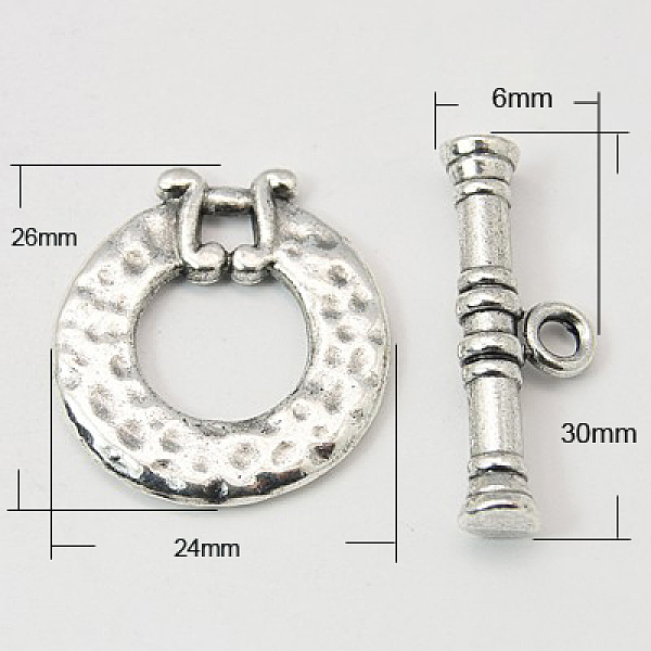 

PandaHall Tibetan Style Alloy Toggle Clasps, Cadmium Free & Lead Free, Antique Silver Color, 26x24x2mm Alloy Ring