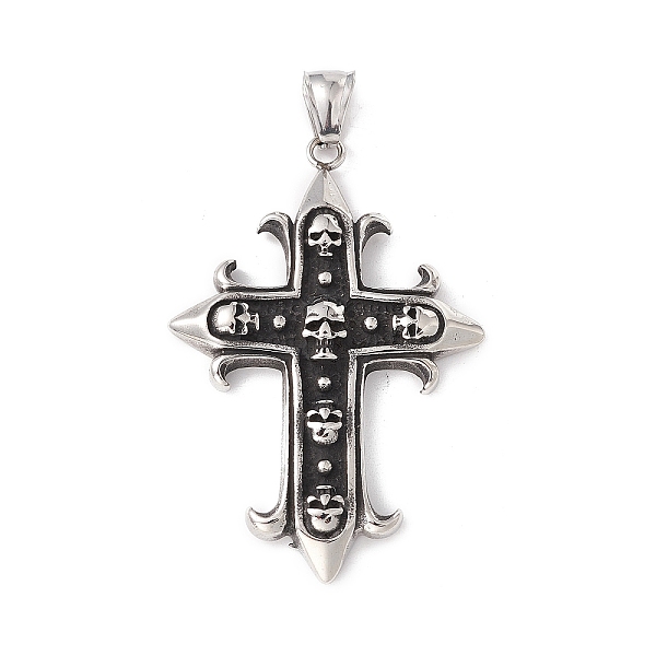 

PandaHall 304 Stainless Steel Big Pendant, Cross with Skull, Antique Silver, 56x38x5mm, Hole: 8x4mm 304 Stainless Steel Cross