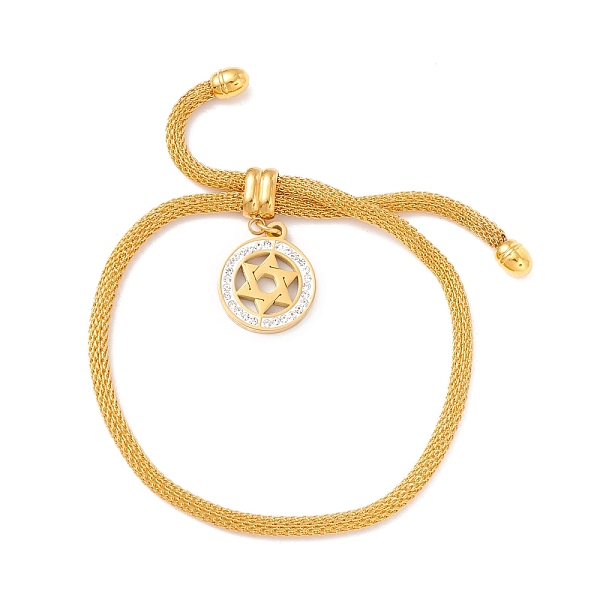 

PandaHall Crystal Rhinestone Ring with Star of David Charm Slider Bracelet with Round Mesh Chain for Women, Golden, Inner Diameter...