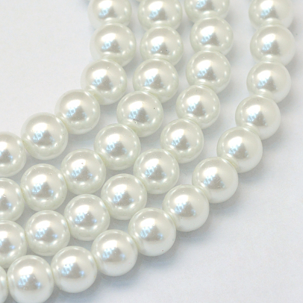 

PandaHall Baking Painted Pearlized Glass Pearl Round Bead Strands, White, 8~9mm, Hole: 1mm, about 105pcs/strand, 31.4 inch Glass Round White