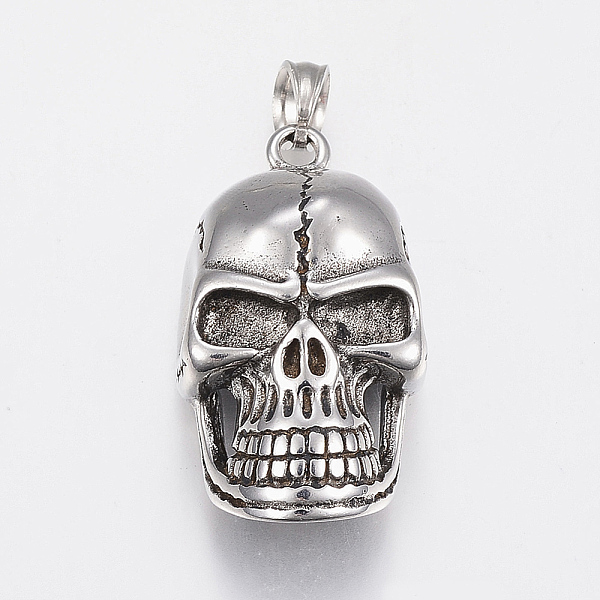 

PandaHall 304 Stainless Steel Pendants, Skull Head, Antique Silver, 35.5x20x13.5mm, Hole: 6mm 304 Stainless Steel Skull