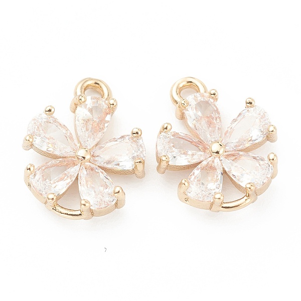 

PandaHall Brass Clear Cubic Zirconia Pendants, Flower, Real 14K Gold Plated, 13.5x11x3.5mm, Hole: 1.4mm Brass+Cubic Zirconia Flower Clear