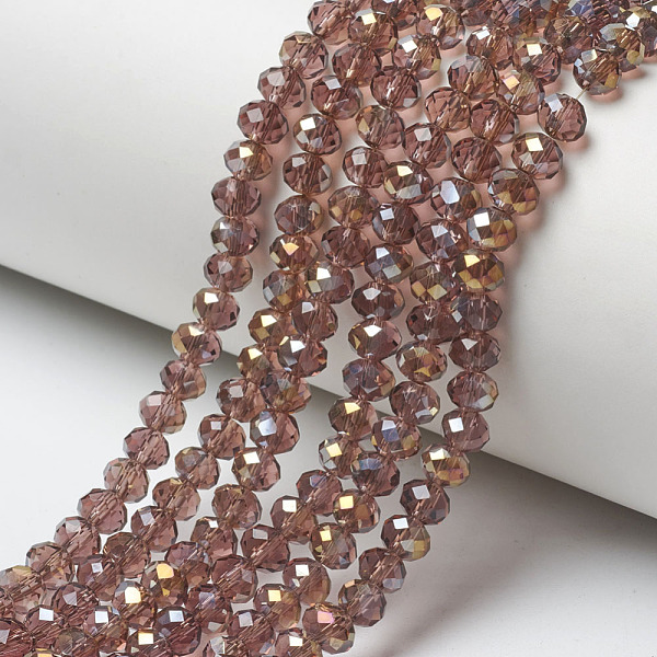 

PandaHall Electroplate Transparent Glass Beads Strands, Half Rainbow Plated, Faceted, Rondelle, Sienna, 4x3mm, Hole: 0.4mm, about..., Brown