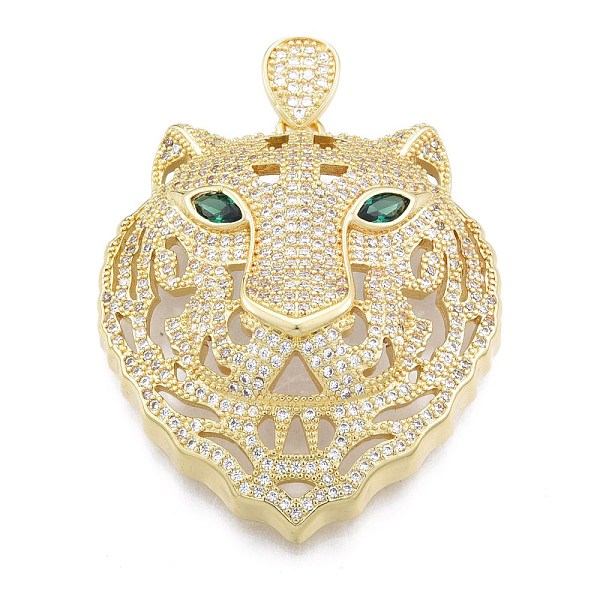 

PandaHall Brass Micro Pave Clear Cubic Zirconia Pendants, Tiger, Real 18K Gold Plated, 45.5x39x12.5mm, Hole: 3x6mm Brass+Cubic Zirconia...