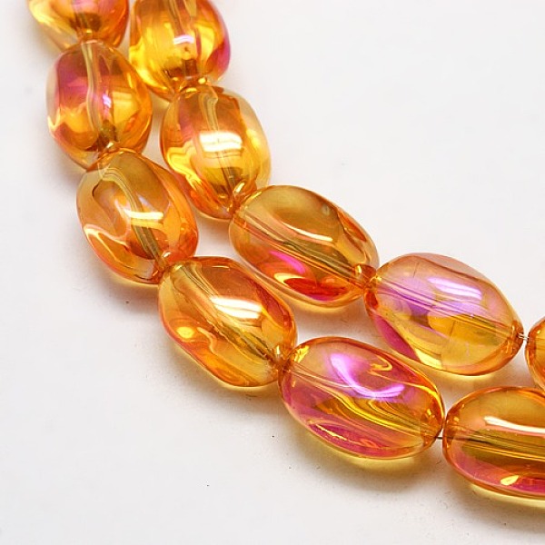 

PandaHall Full Rainbow Plated Crystal Glass Oval Beads, Orange Red, 21x13mm, Hole: 1mm Glass Oval