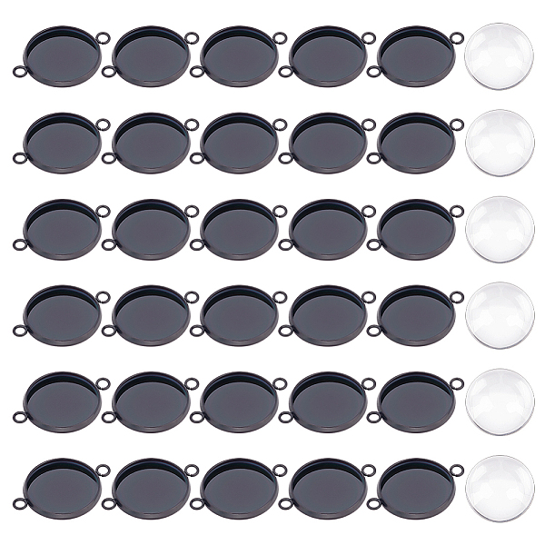 

PandaHall UNICRAFTALE 30 Sets Black Cabochon Pendants Stainless Steel Cabochon Connectors Blanks Bezel Pendant Trays Cabochon Settings with...