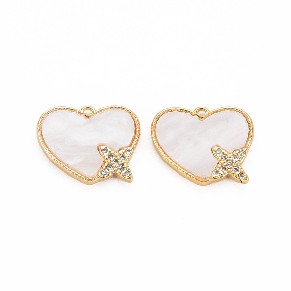 

PandaHall Shell Pendants, with Cubic Zirconia, Nickel Free, Heart, Real 18K Gold Plated, 11x13.5x2mm, Hole: 0.9mm Shell Heart