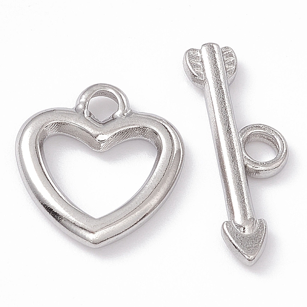 

PandaHall 304 Stainless Steel Toggle Clasps, Heart, Stainless Steel Color, Heart: 14.5x13x2mm, Hole: 2mm, 6x9mm inner diameter, Bar...