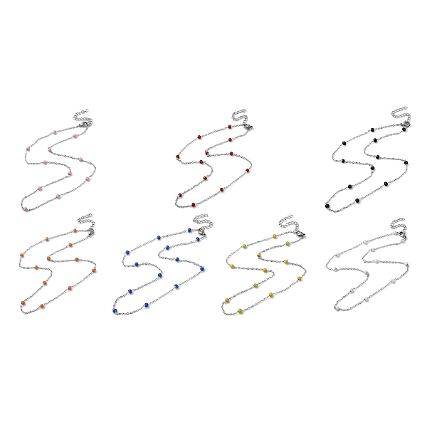 

PandaHall 304 Stainless Steel with Enamel Satellite Chain Necklaces, Mixed Color, 16.54 inch(42cm). 304 Stainless Steel Rondelle Multicolor