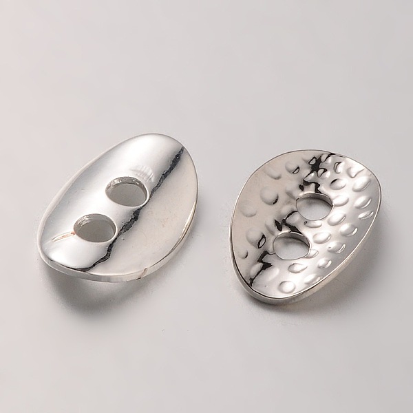 

PandaHall Brass Buttons, 2-Hole, Hammered Oval, Silver Color Plated, 14x10x1mm, Hole: 2mm Brass Oval