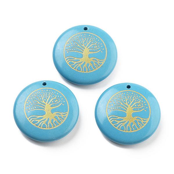 

PandaHall Dyed Synthetic Turquoise Carved Pendants, Flat Round with Tree of Life Charms, 30x7mm, Hole: 1.8mm Synthetic Turquoise Tree of...