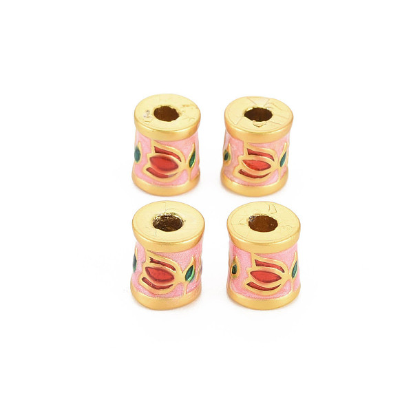

PandaHall Rack Plating Alloy Enamel Beads, Long-Lasting Plated, Matte Style, Cadmium Free & Nickel Free & Lead Free, Column with Flower..., Pink
