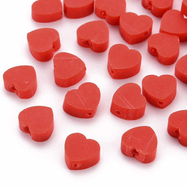 

PandaHall Handmade Polymer Clay Beads, Heart, Red, 8~9x9~10x3~5mm, Hole: 1.2mm Polymer Clay Heart Red