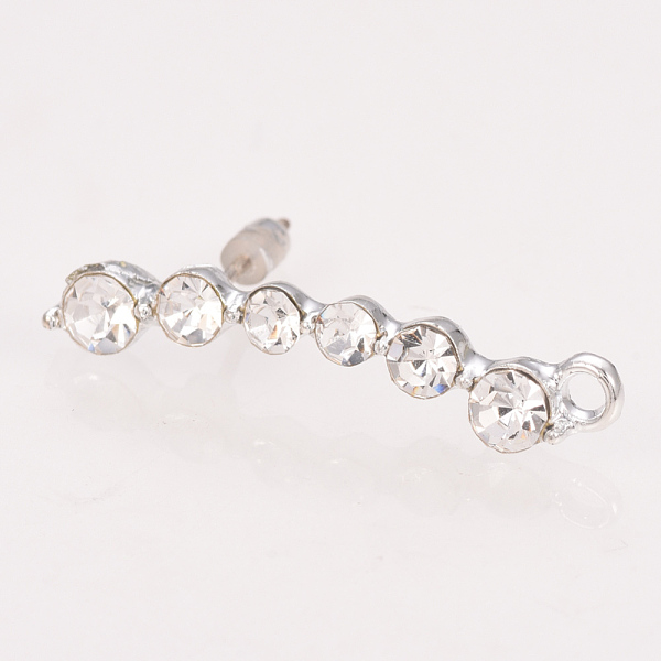 

PandaHall Alloy Stud Earring Findings, with Loop, 925 Sterling Silver Pins & Rhinestones, Platinum, Crystal, 29x5mm, Hole: 1.5mm, Pin: 0.6mm..., Clear