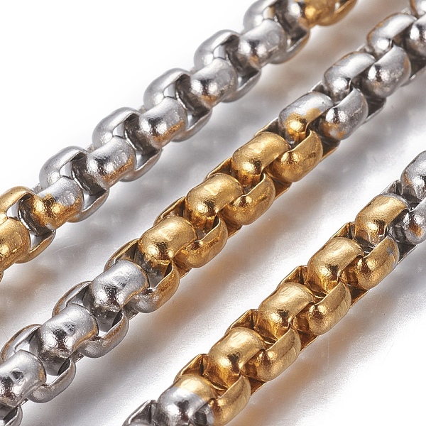 

PandaHall 304 Stainless Steel Box Chains, Unwelded, Golden & Stainless Steel Color, 5~5.5x5~5.5x3mm 304 Stainless Steel