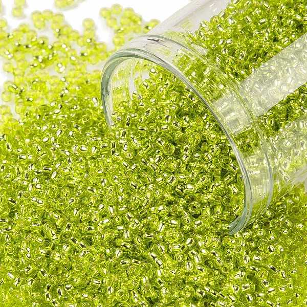 

PandaHall TOHO Round Seed Beads, Japanese Seed Beads, (24) Silver Lined Lime Green, 15/0, 1.5mm, Hole: 0.7mm, about 3000pcs/10g Glass Green