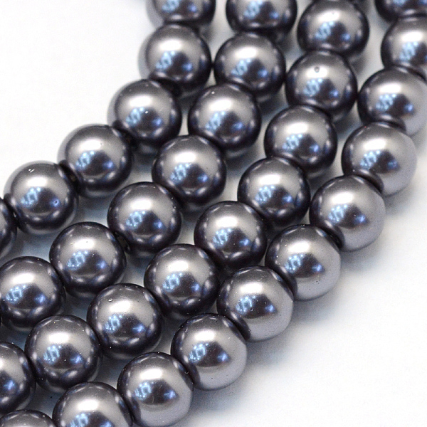 

PandaHall Baking Painted Pearlized Glass Pearl Round Bead Strands, Gray, 8~9mm, Hole: 1mm, about 105pcs/strand, 31.4 inch Glass Round Gray
